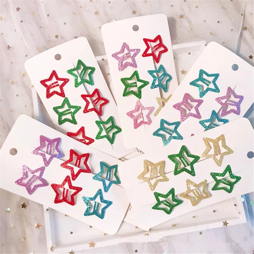 6 шт./компл. заколки для волос в форме звезды металлические с блестками и