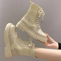 nausk ankle boots for women 2021 spring motorcycle boots thick heel platform shoes woman slip on round toe fashion boots