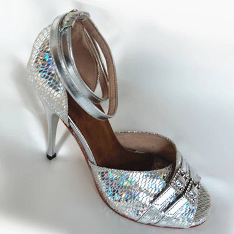 

New Hot Selling 8.5cm Heel Fashion Silver Shinny Leather Women Dance Shoes Latin Salsa Tango Girls Ballroom Dancing Shoes