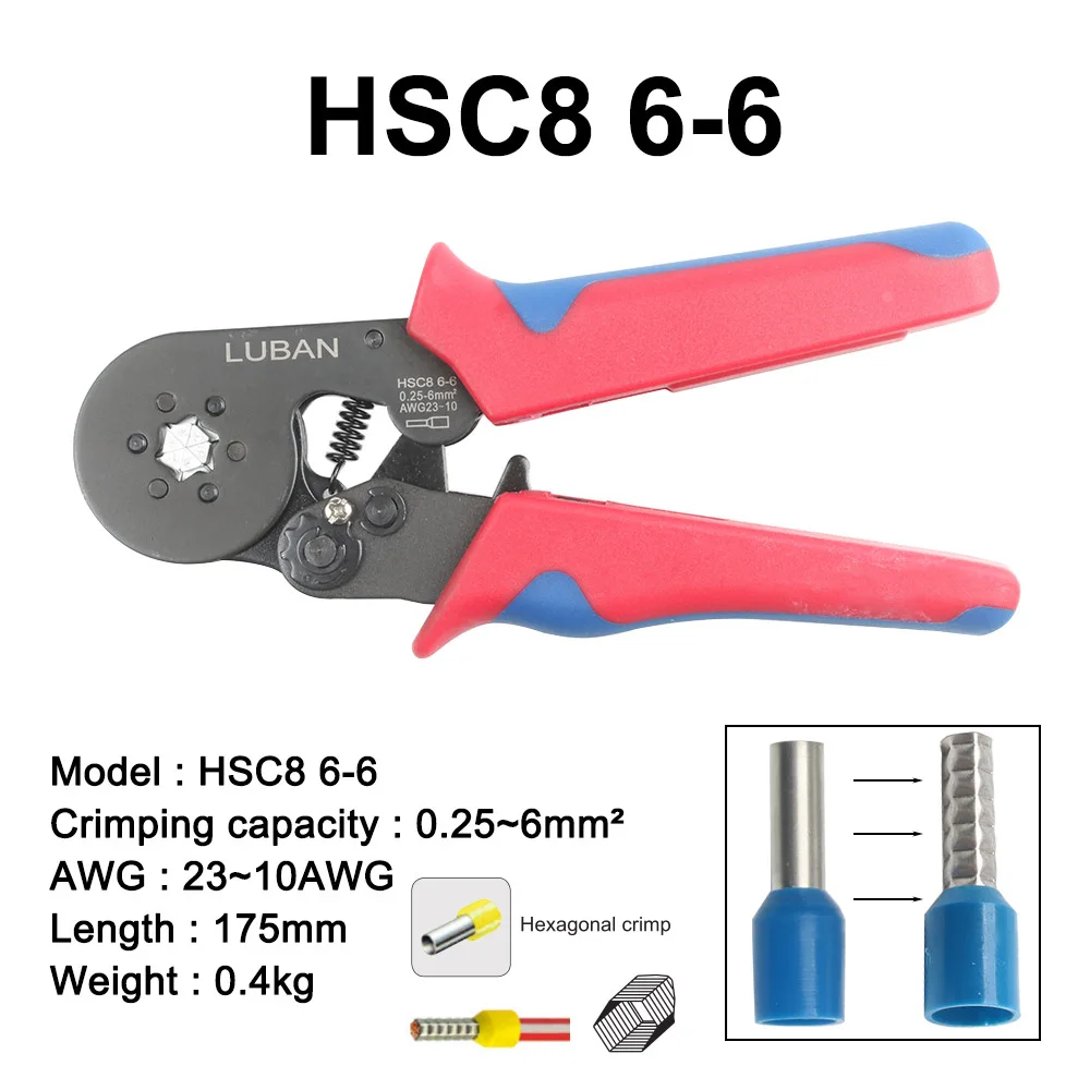 HSC8 6-6B HSC8 6-6A саморегулируемые обжимные плоскогубцы 0,25-6 мм терминалы обжимные инструменты мульти Топ бренд HSC8 6-6 23-10AWG