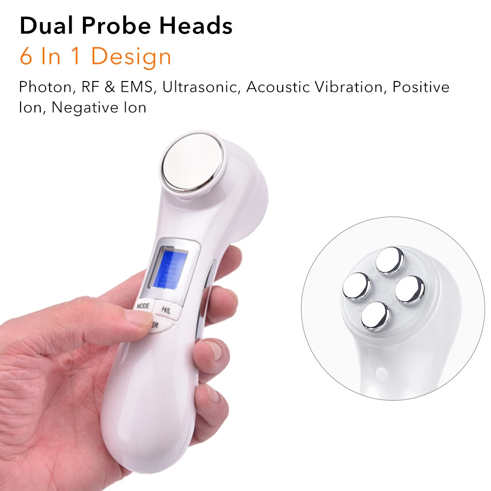 Beste 6in1 Ultrasone Gezicht Lifting Aanscherping Massager Led Foton Rf Trillingen Rimpel Remover Anti Aging Body Afslankende Massage Apparaat