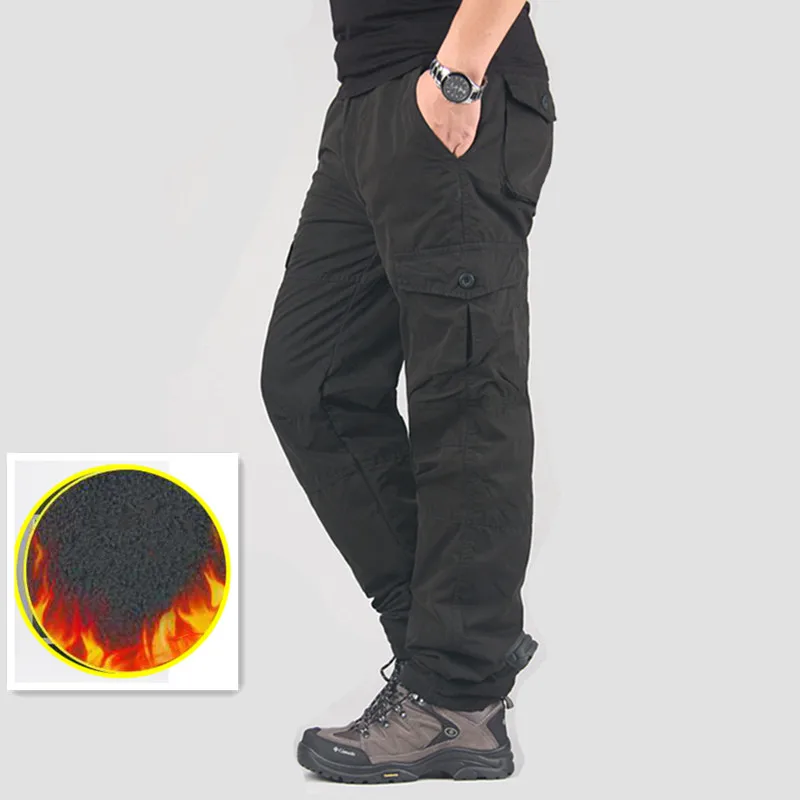 Новинка 2019 мужские зимние толстые теплые брюки Карго повседневные флисовые