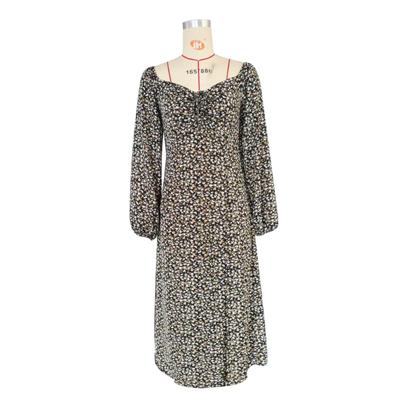 

Maxi Dress Women Elegant Floral Print Boho Beach Dress Long Sleeve Office Ladies Dresses Sexy High Slit V-Neck Party Clubwear