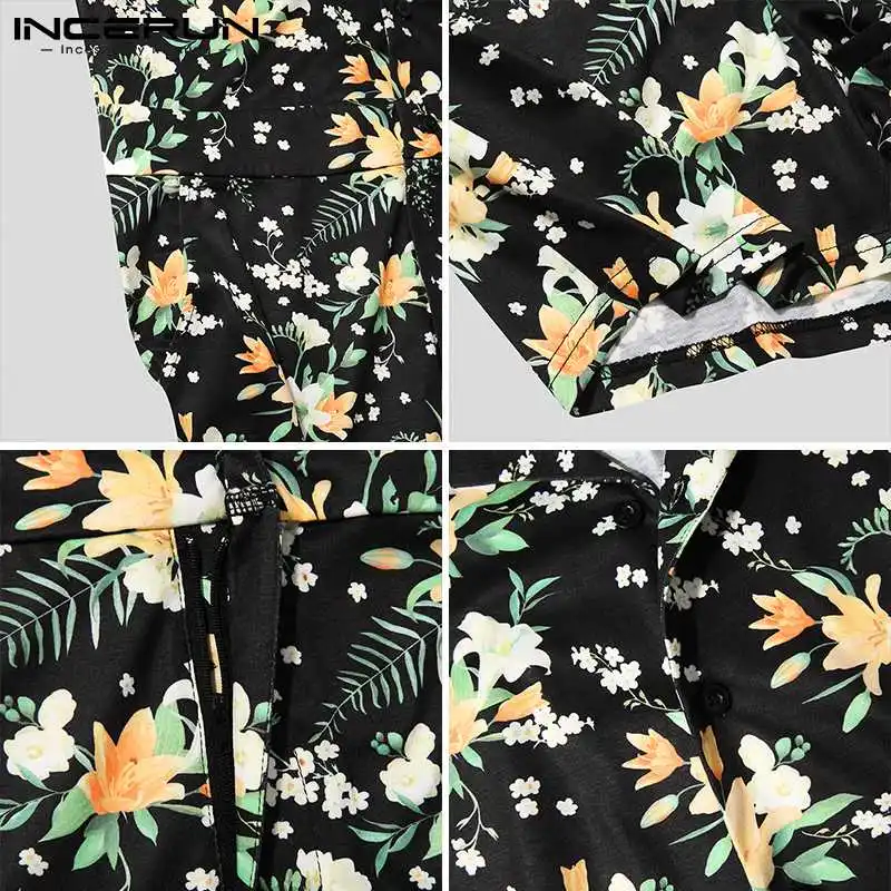 

2021 Summer Men Rompers Printing Lapel Short Sleeve Casual Jumpsuits Streetwear Vacation Hawaiian Mens Overalls INCERUN S-5XL