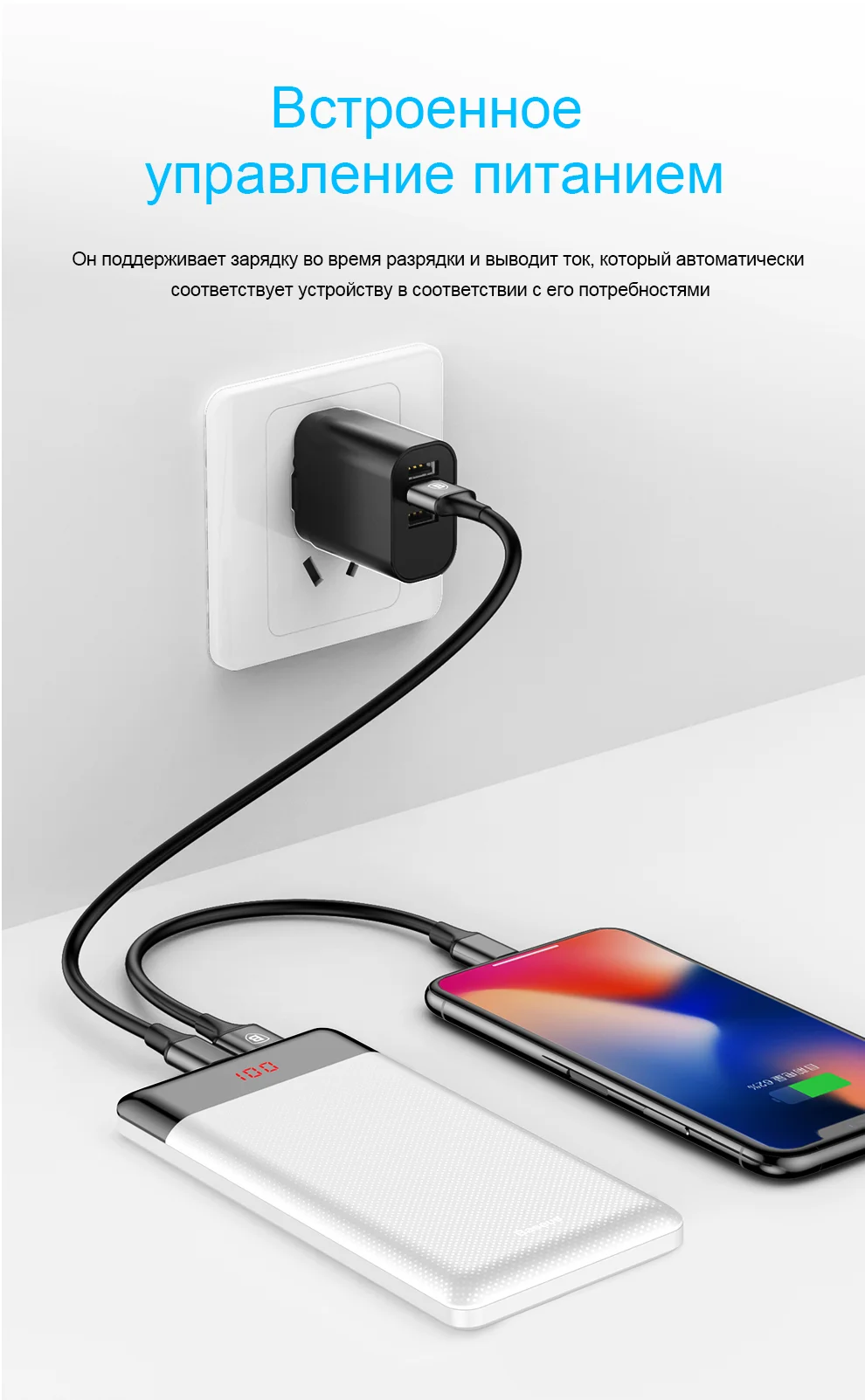 Baseus 10000 мАч Внешний аккумулятор для Xiaomi, samsung, iPhone, huawei, внешний аккумулятор, портативная мини-зарядка с двумя usb-портами, внешний аккумулятор