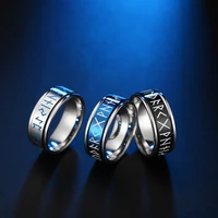high quality rotatable nordic stainless steel viking rune punk ring totem luminous mens decompression ring