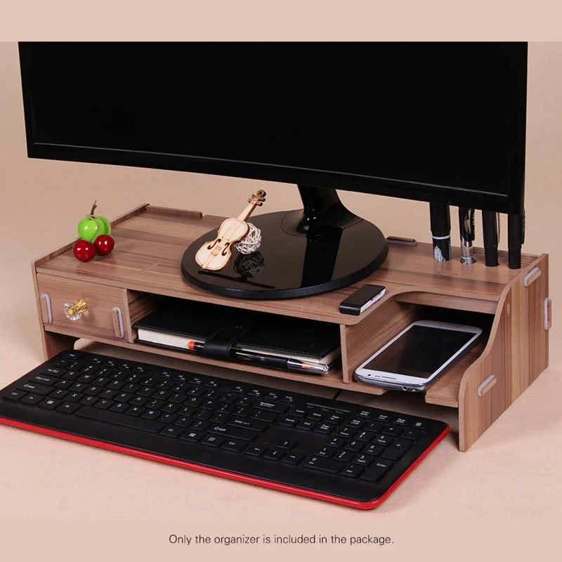 Wooden Monitor Stand Riser Computer Desk Organizer with Keyboard Mouse Storage Slots for Office Supplies School Heighte | Дом и сад