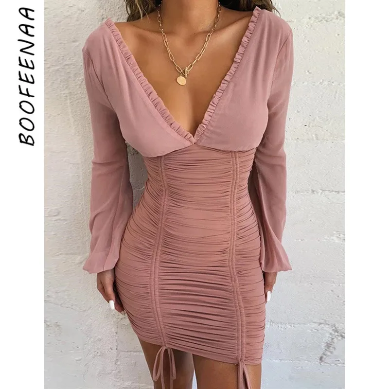 BOOFEENAA 2019 осень модные пикантные вечерние ночное Клубное женское платье с