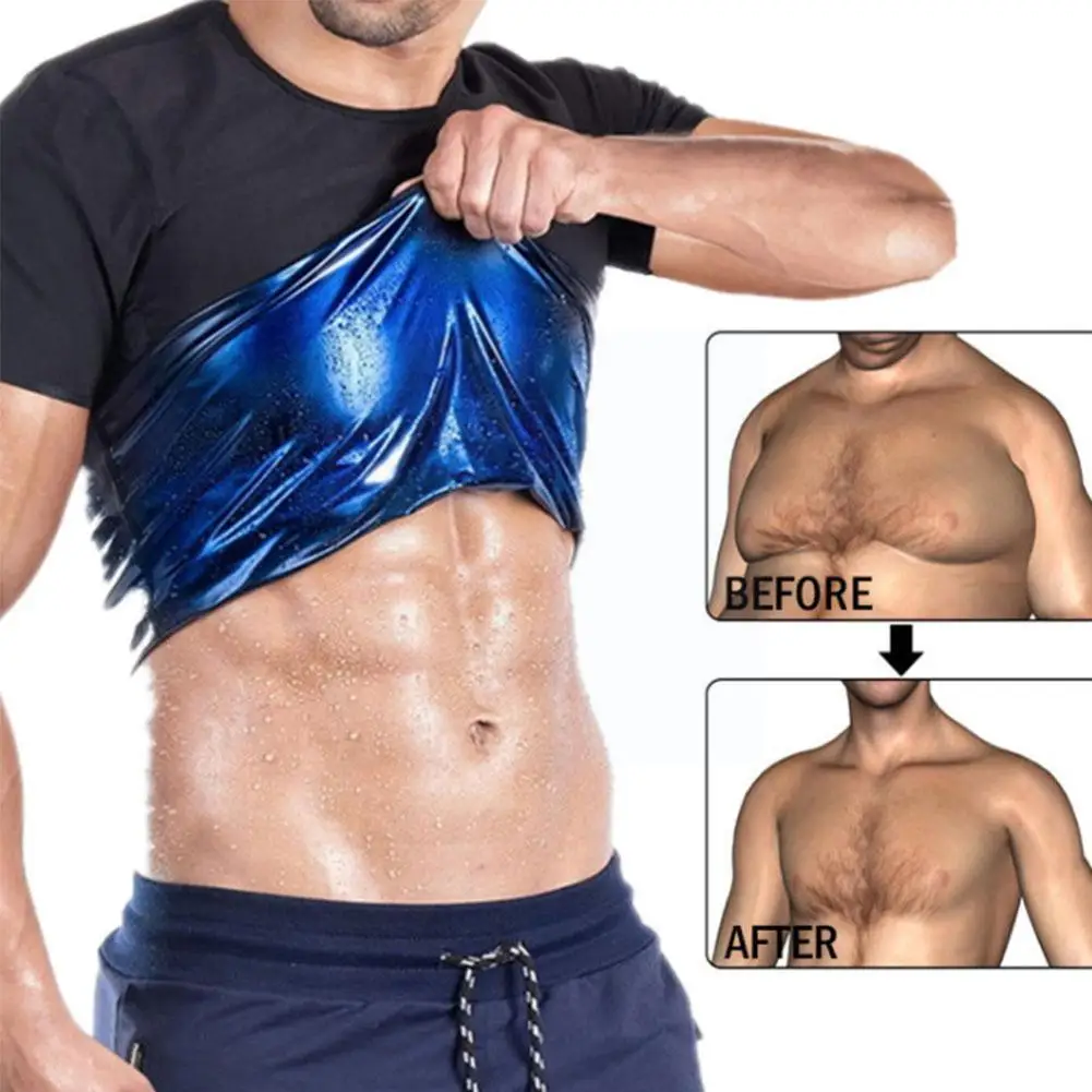 

Men's Sweat Suit Short-sleeved Corset Tight-fitting Fitness Top Corset Round Neck Sports Abdominal I4l2
