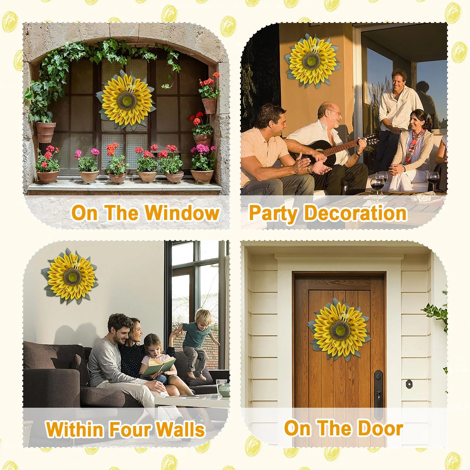 

Bee Wreath Sunflower Garland Door Sign Hanging Decoration Flowers Artificial Ornament Home Decor