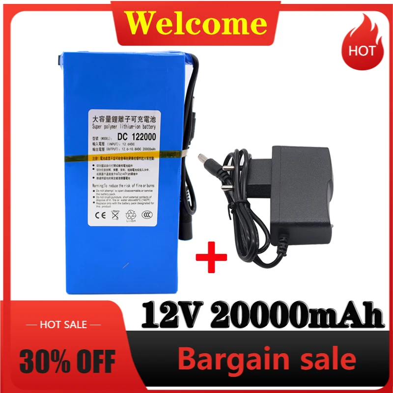

New DC12V12000mAh~30000mAh Li-lon Super Rechargeable Battery with AC Charger and explosion-proof switch US EU Plug+Free shipping