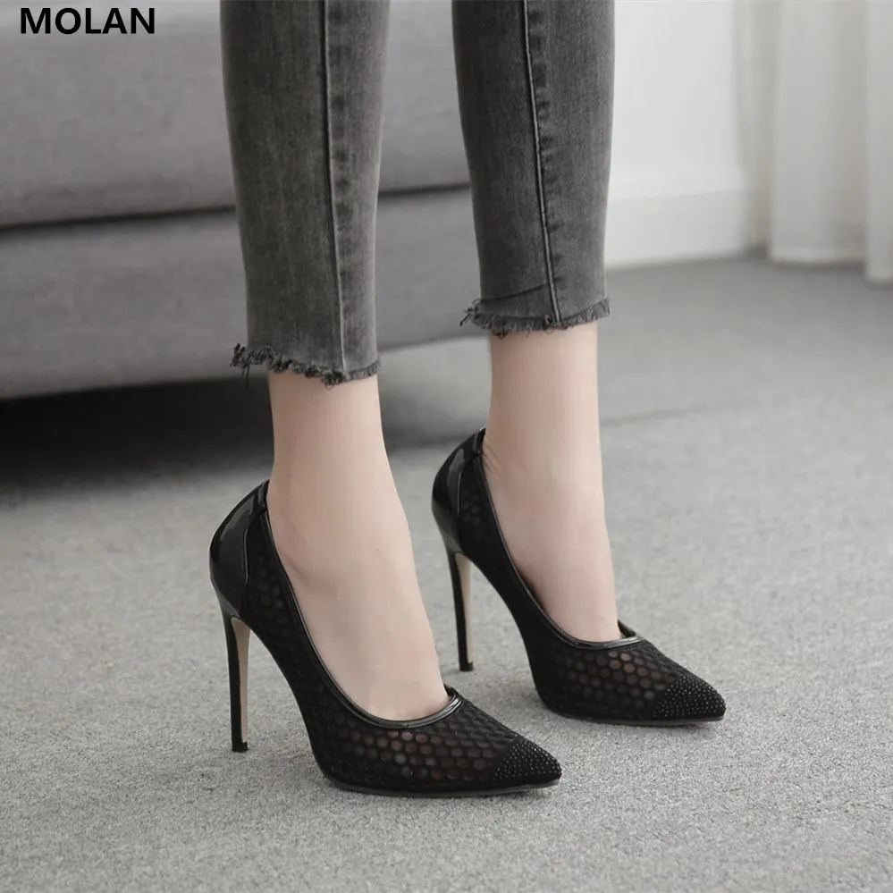 MOLAN Brand Designers 2020 Spring New Luxury Sexy Black Apricot Hallow Shoes High Heels Lady Pumps Shallow 35-41 For Party | Обувь