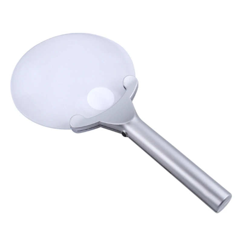

Frameless Hand Magnifier 130mm 2x 6x Glass Loupe Tool Portable Illumination with 2 LED Magnifying Glass for Reading