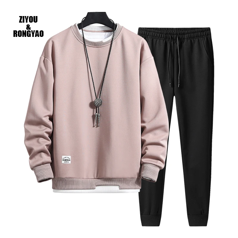 

Мужской длинный спортивный костюм из 2 предметов, повседневный свитшот с воротником-стойкой, весна-осень 2020