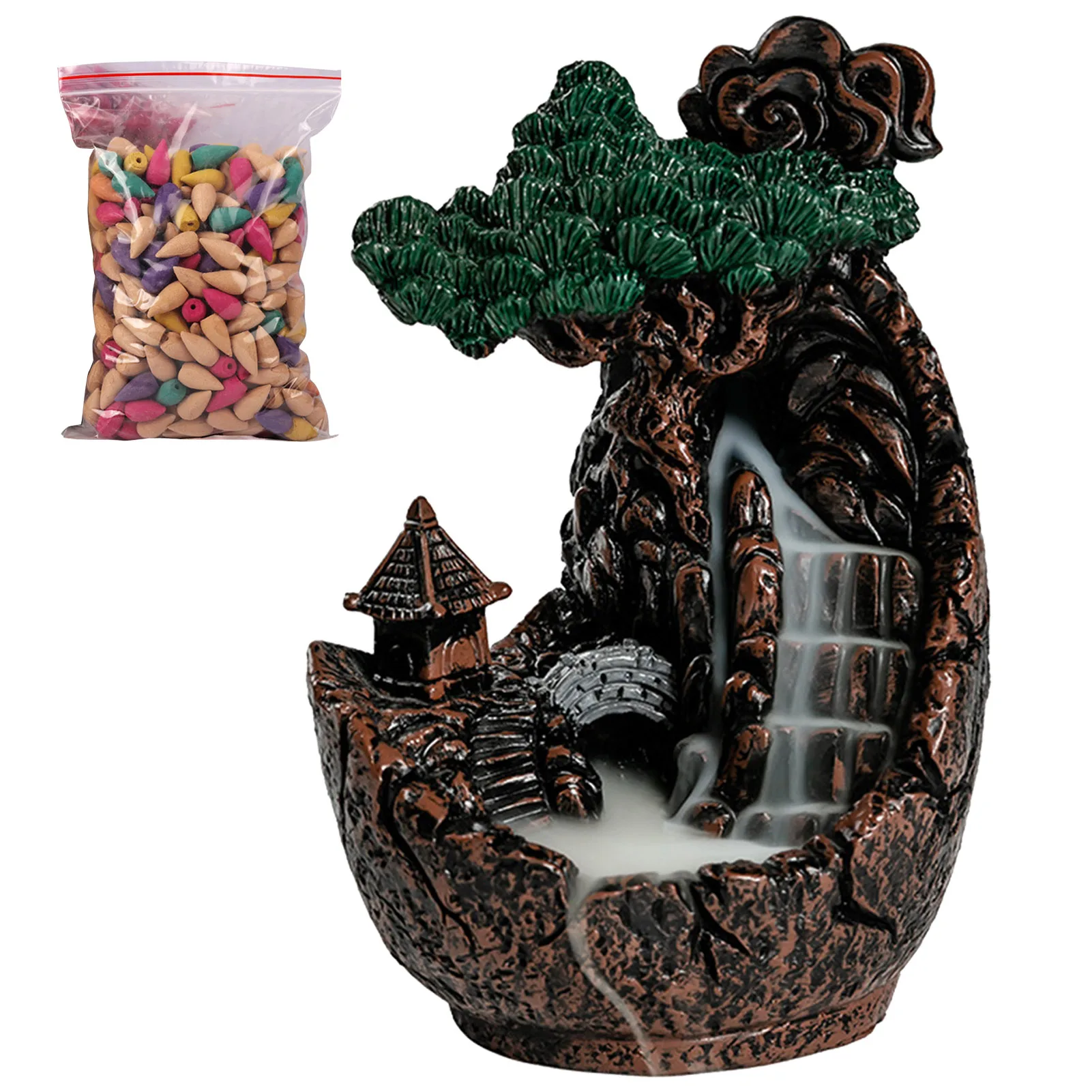 

Resin Backflow Incense Burner Waterfall Incense Burner Holder Waterfall Shape beautiful picture Handmade and Easy to Clean