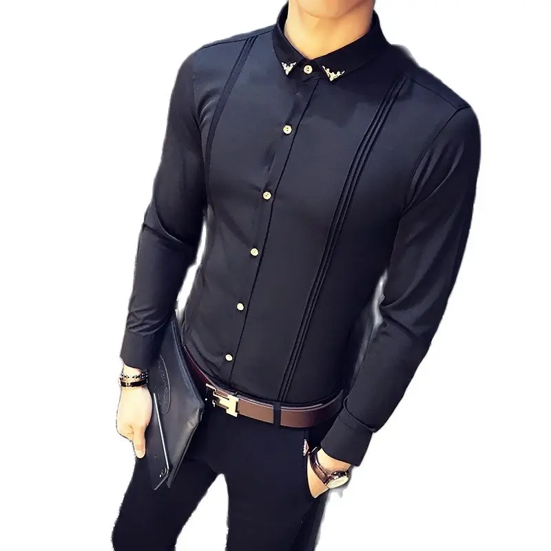 

2019 модная дизайнерская повседневная мужская рубашка люксовый бренд социальные рубашки с длинным рукавом смокинг высокого качества рубашк...