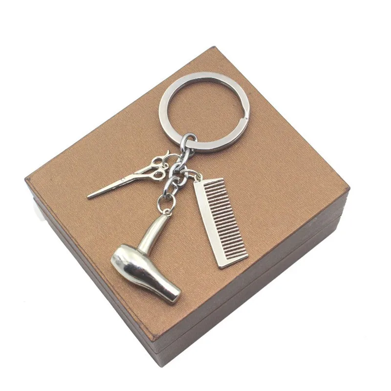 

Creative Hair Dryer Comb Scissors Pendant Keychain Car Key Ring Fashion Hair Salon Decorations High Quality Beauty Salon Gift