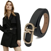 luxury brand women leather high quality belts fashion waist strap design rhinestone buckle female black waistband with jeans