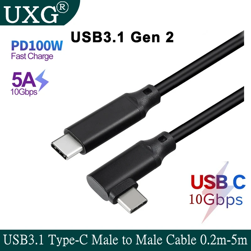 100W PD 5A Curved USB3.1 Type-C Male Cable 1M 2M 5M 4K @60Hz 10Gbps USB-C Gen2 Cord For Mac VR Pro Nintendo Oculus Quest 1 2 VR