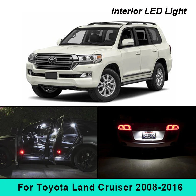 

15pcs Canbus White Car LED Interior Light Kit For Toyota Land Cruiser 2008-2015 2016 Map Dome Trunk Glove Box License Plate Lamp