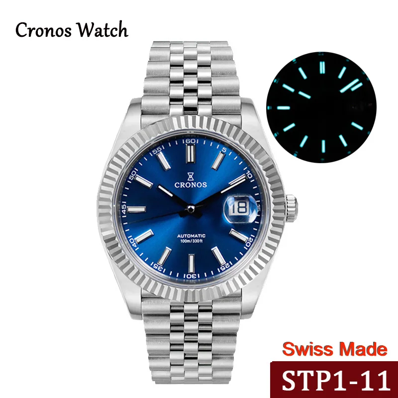 

Мужские часы для дайвера Cronos, Роскошные Синие циферблаты, сапфировое стекло STP 1-11, автоматические мужские часы t 100 м, водостойкие, стандартно...