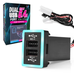 mictuning universal charger dual usb port 6 4a 12 24v car charger with blue red led light qualcomm 3 0 quick charger for toyota free global shipping