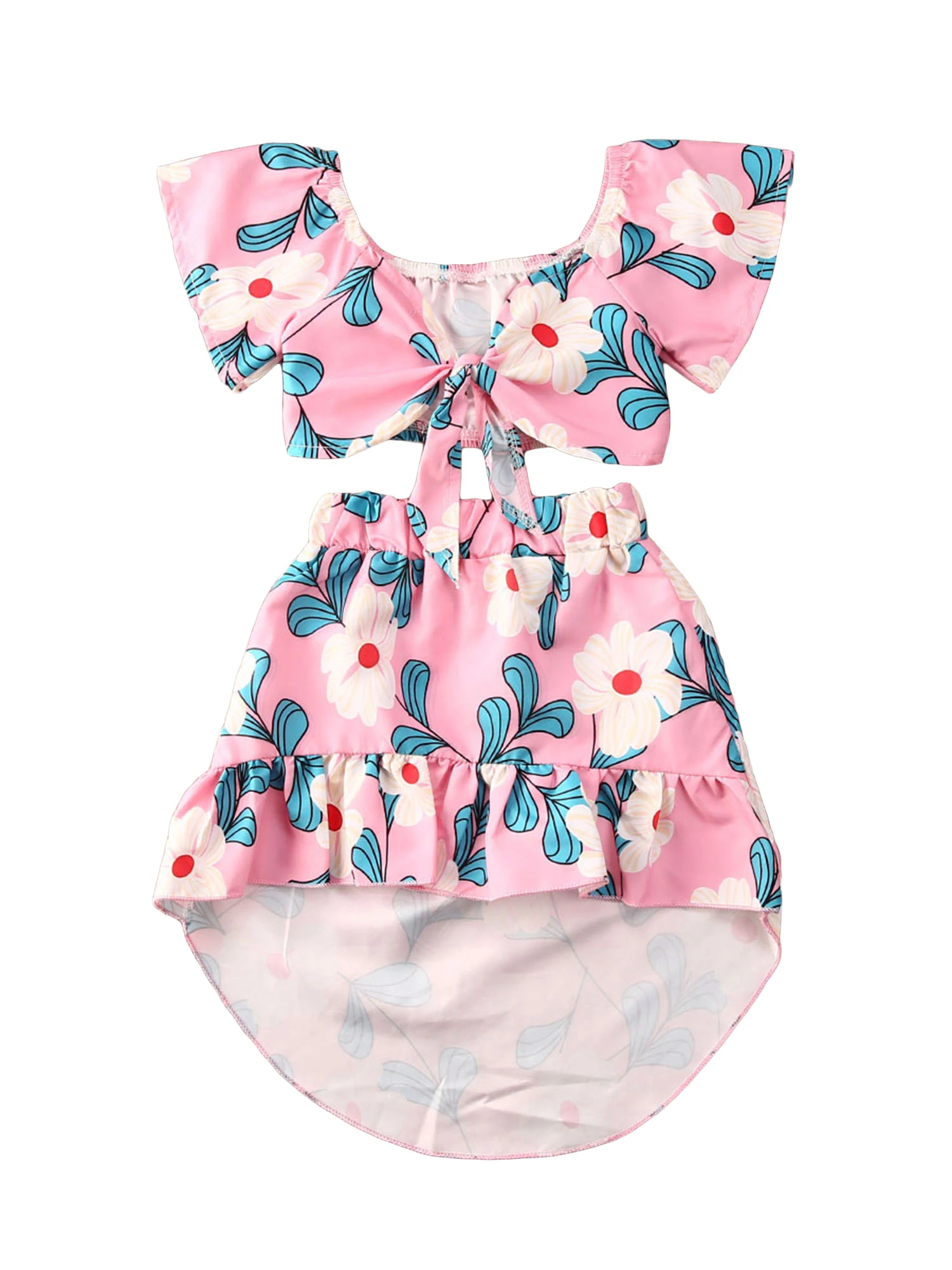 Летние комплекты одежды для маленьких девочек праздничная одежда бант с цветами