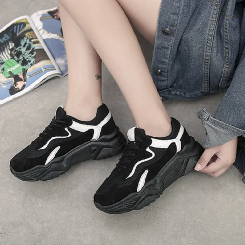 Женские повседневные туфли на толстой подошве сетчатые дышащие высоком каблуке