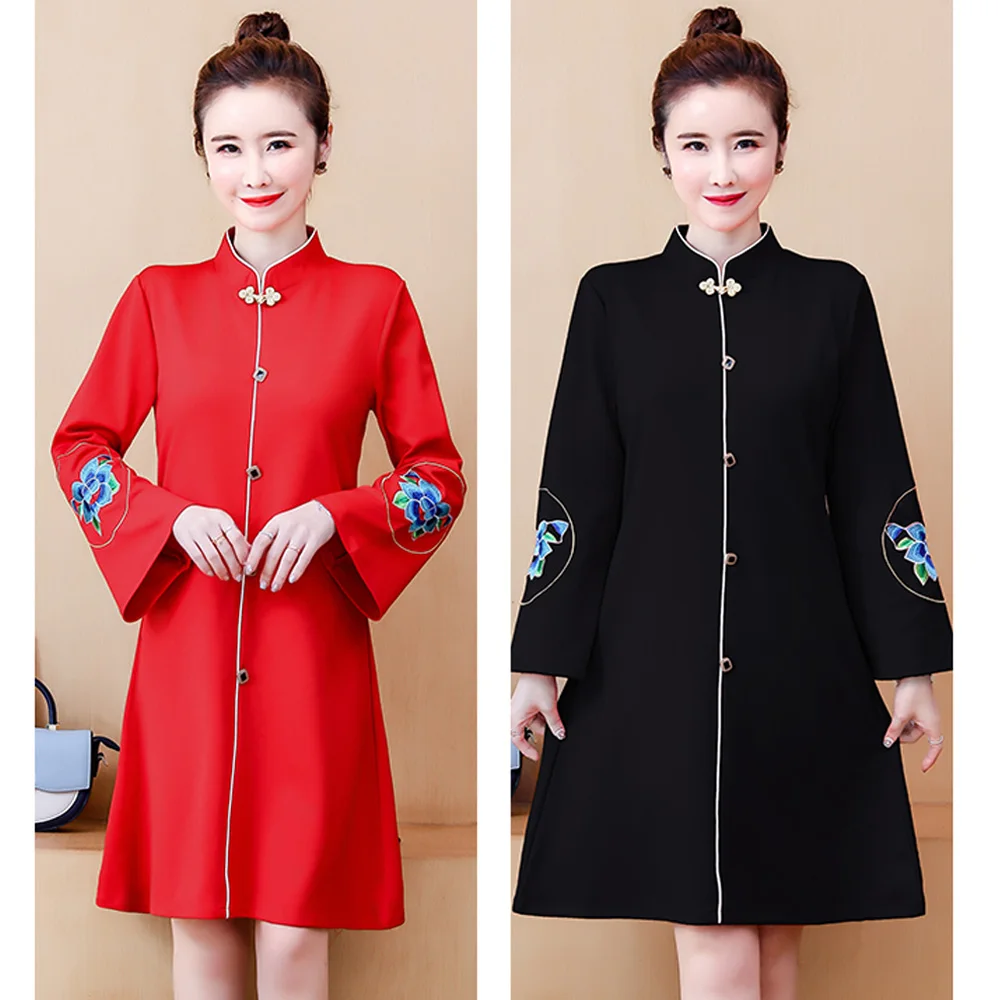 Элегантное платье с вышивкой Улучшенная ежедневно Cheongsam Qipao короткие китайское
