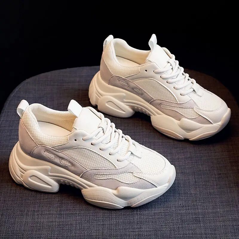 Beige YIXIE/Новая женская обувь удобная дышащая обувь из сетчатого материала женская повседневная спортивная обувь на толстой подошве для женщин - Цвет: Beige