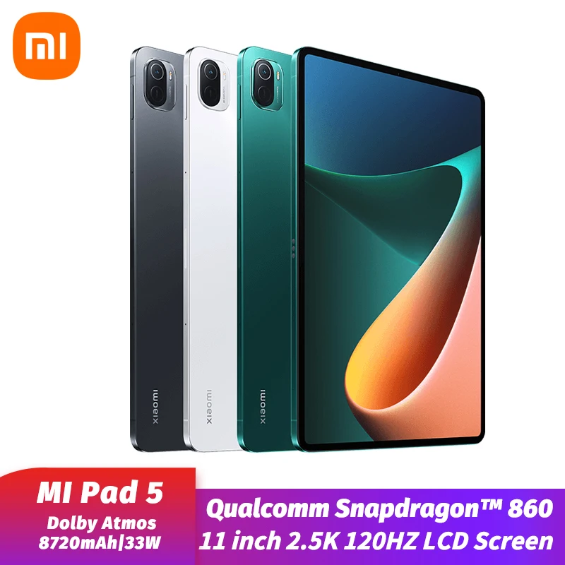 Оригинальный планшетный ПК Xiaomi Mi Pad 5, 11 дюймов, 2,5 K, ЖК-дисплей, 120 Гц, Snapdragon 860, 6 ГБ ОЗУ + 128 ГБ/256 Гб ПЗУ, Dolby атмосферs, 33 Вт, 8720 мАч