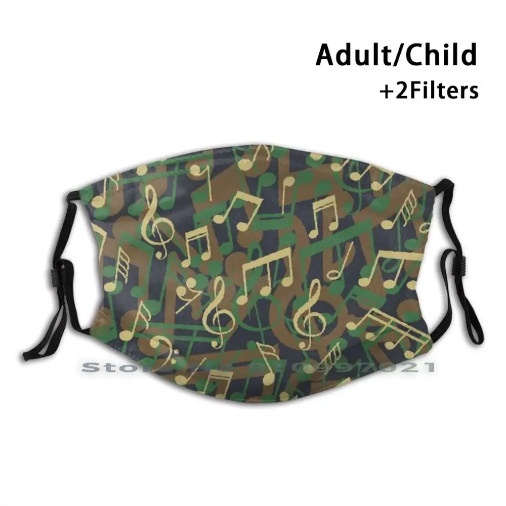 

Music Note Camo Woodland Reusable Mouth Face Mask Anti Haze Dustproof Mask With Filters For Child Adult Music Musical Musician