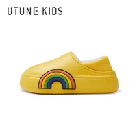 utune kids waterproof kids slippers winter cute rainbow patch girls home shoes anti slip outside boys shoes heel warp warm shoes