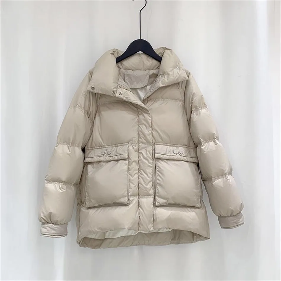 

Autumn Winter Fashion Stand Collar Short Zipper White Duck Down Down Coat Women Parka Ladies Solid Coat Down Jacket CT0066