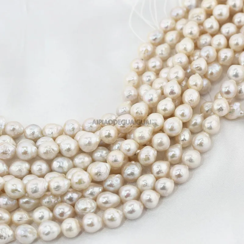 

APDGG Natural 8-9mm edison wrinkle round white pearl strands loose beads women lady jewelry DIY