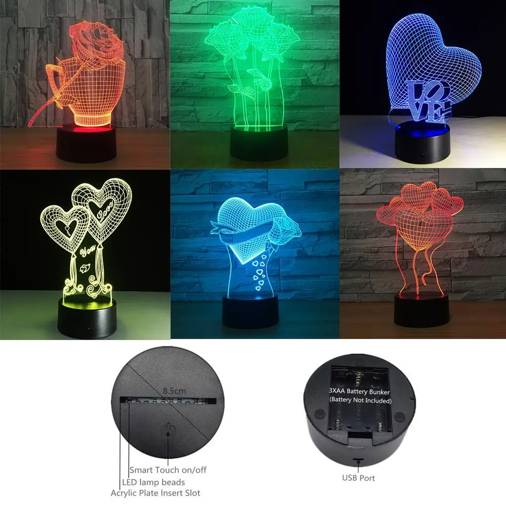 Night Light 3D Gifts Adorable Table Lamp Desk Acrylic LED USB Charging Colorful 7 Colors Indoor Lighting | Лампы и освещение