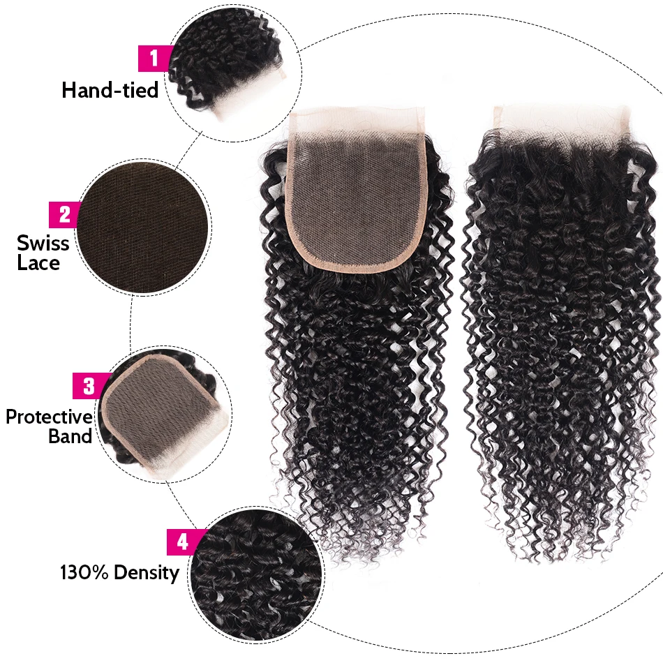 Женская кудрявая застежка 4*4 свободная деталь 100% натуральные человеческие