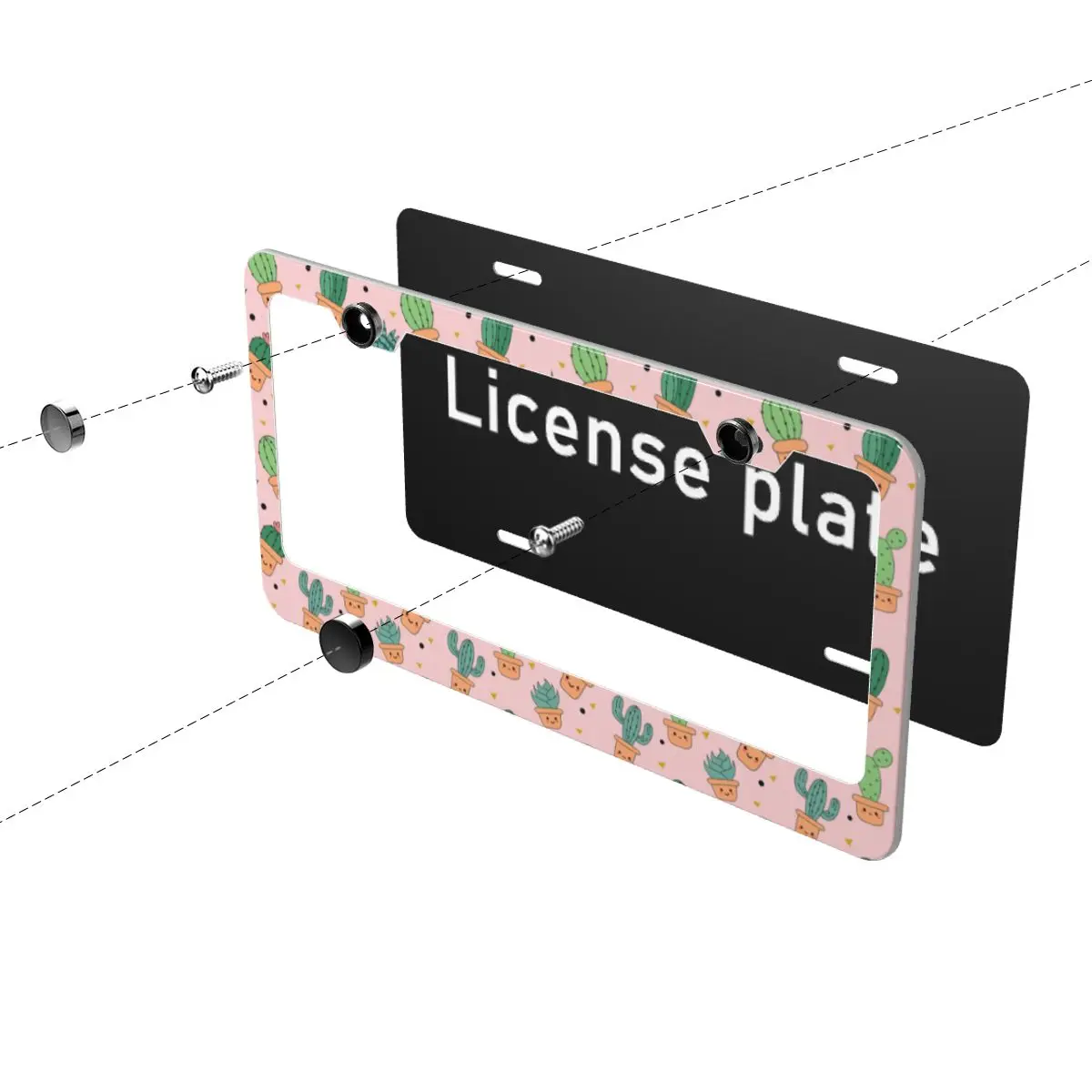 

Personalized License Plate Plant Cactus Frame Metal Aluminum Plate Cover Car Tag Holder For Women Men Auto Decoration