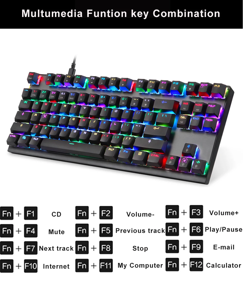 Английская/Русская игровая RGB механическая клавиатура светодиодный USB Проводная 87 клавиш Лазерная эргономичная клавиатура для ПК компьютерный геймер