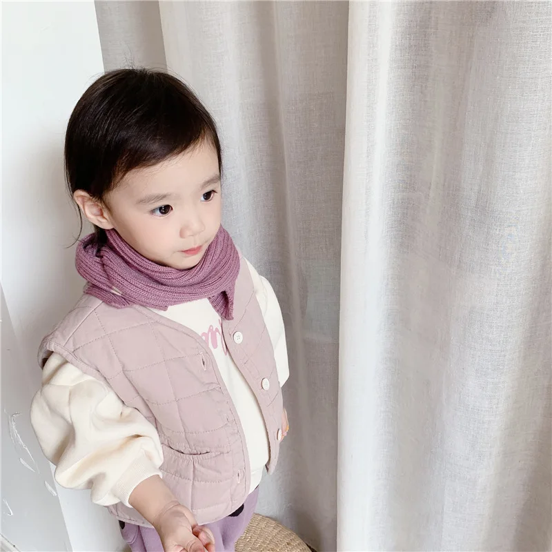 

New Winter Toddlers Kids Pure Color Padded Cotton Vests Korean Style Sleeveless Tops Unisex Children Warm Waistcoats
