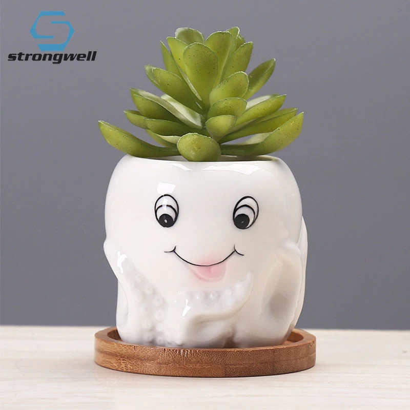 

Strongwell Home Gardening Succulent Ceramic Flower Pot Creative Cute Hand Painted Desktop Green Plant Flowerpot Balcony Planter