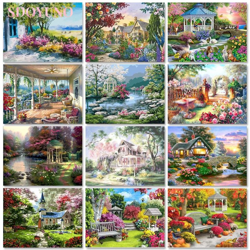 SDOYUNO Paint By Numbers Landscape DIY Handmade Gift Coloring By Numbers Garden Picture For Living Room Home Decoration