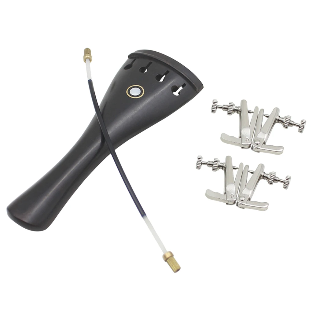 

3/3 4/4 Violin Accessories Tail Rope 12cm+Ebony Tailpiece+ Fine-Tuning Violin Accessory Kit