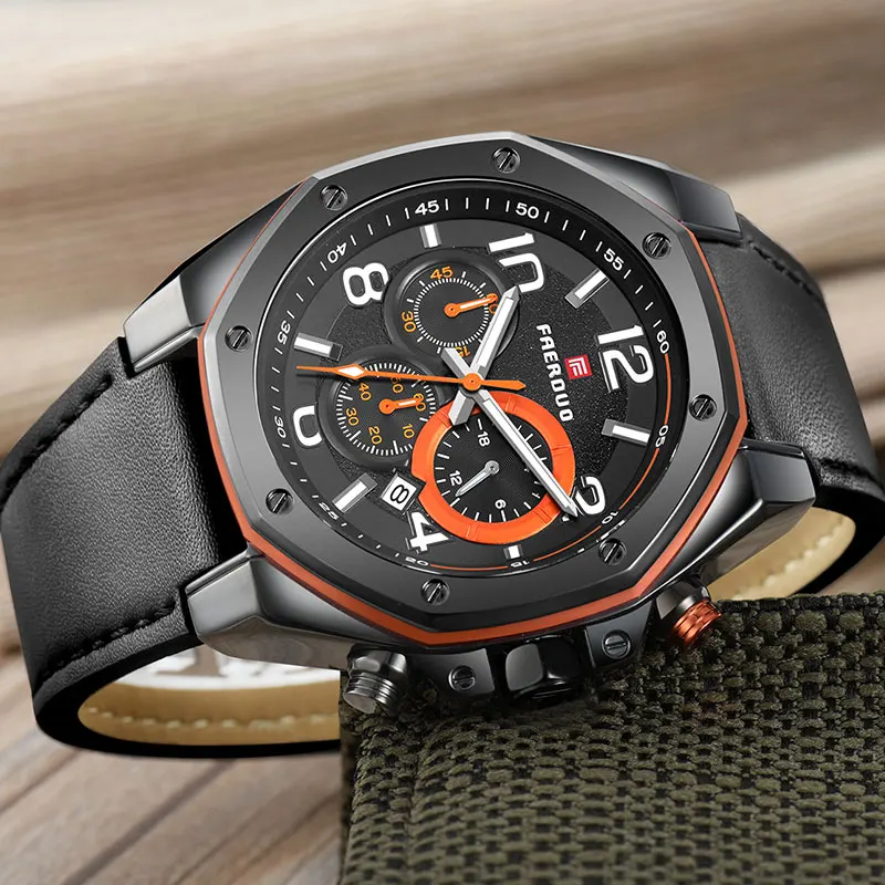 

Silver Watch Men Steel Octagonal Unique Dial Chronograph Multi-Function Sport Watch Men luxury brand gifts for men Reloj Hombre