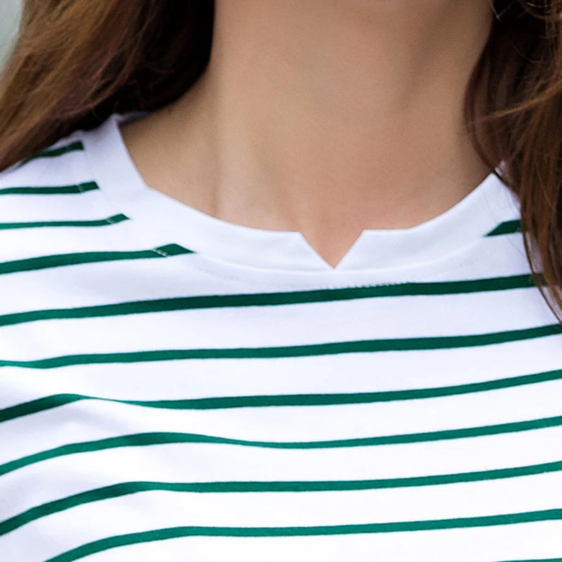 

Striped short sleeve T-shirt for women's pure cotton, simple Korean version, slim and versatile round neck Half Sleeve T-Shirt