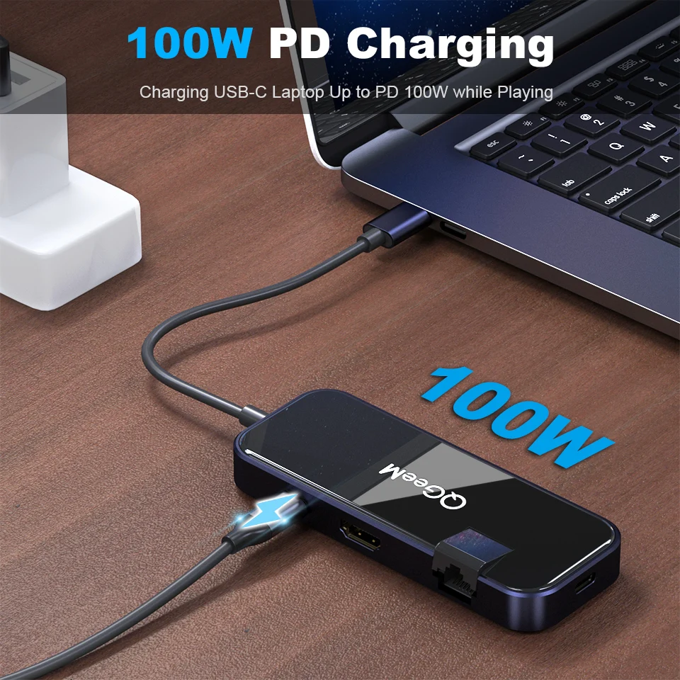 

QGeeM USB C Hub for Macbook Pro Air USB Type-C Hub 3.0 Adapter TF SD 3.5mm PD Aux HDMI Type C Hub for iPad Pro PC Splitter Dock