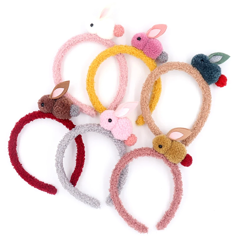 

Cute Plush Rabbit Headband Female Hair Band Headwraps Korean Headwear Children Hair Accessories