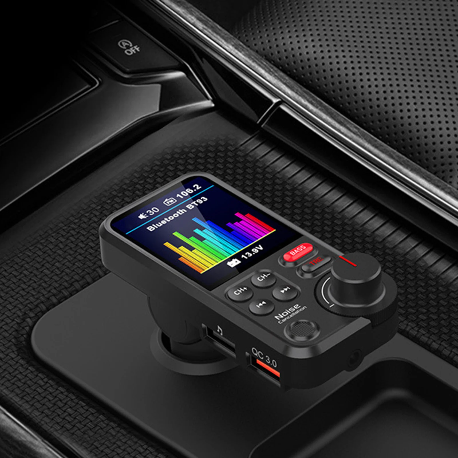 

Автомобильный беспроводной FM-трансмиттер с Bluetooth, радиоадаптер, музыкальный проигрыватель с высокими басами и USB-зарядкой
