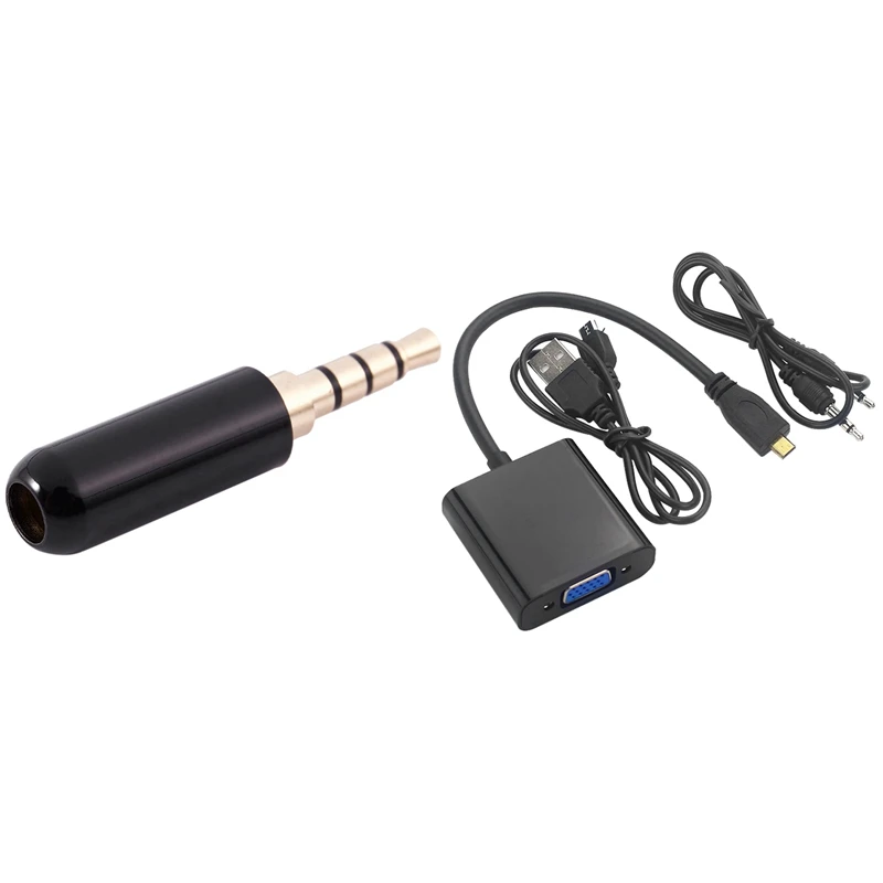 

1 Pcs 3.5Mm 4 Pole Male Plug & 1 Set Micro-HDMI To VGA Adapter Cable