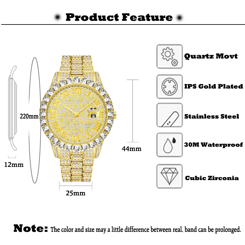Мужские часы MISSFOX 2020 современные водонепроницаемые красные с бриллиантами